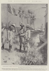La situazione a Fashoda, il primo sbarco a Fashoda, in attesa del Sirdar, Lord Edward Cecil introduce il capitano Keppel, del Sultan, al maggiore Marchand da William Barnes Wollen